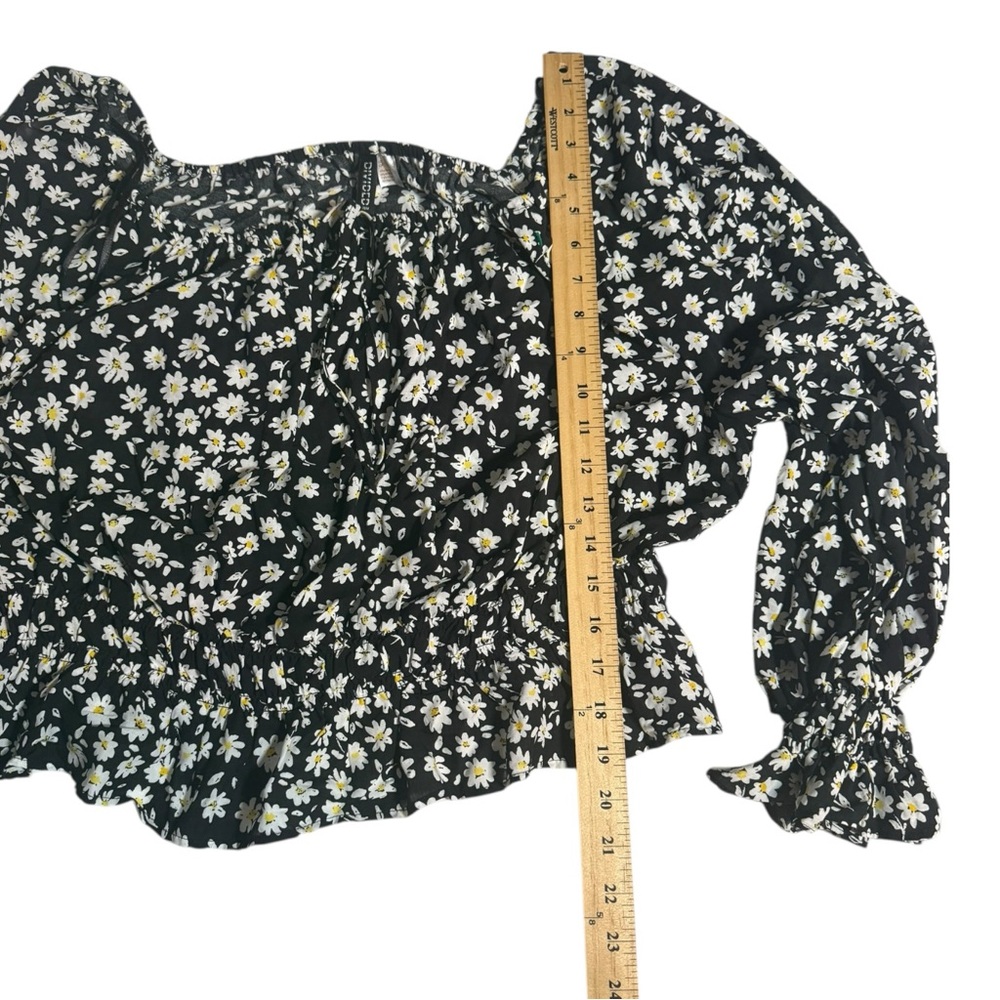 H&M Floral Black Daisy On or Off Shoulder Blouse - Picture 4 of 5
